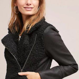 Anthropologie Greylin Women's Sherpa Moto Jacket Black Zip Front (Size Medium)